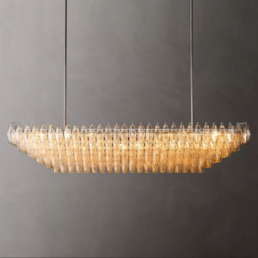 Murano Clear Glass Tiered Rectangular Chandelier