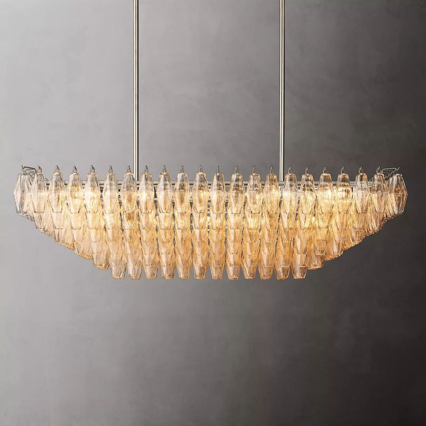 Murano Clear Glass Tiered Rectangular Chandelier