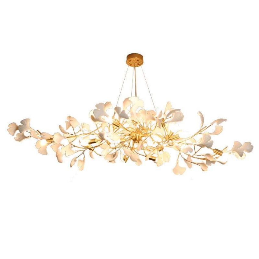 Gingko Porcelain Petal Brass Branch Chandelier