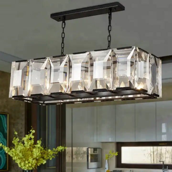 Faceted Crystal Glass Rectangular Chandelier L42